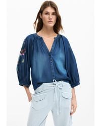 Desigual - Embroidered Balloon Blouse, Lyocell - Lyst