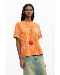 Desigual - Embroidered Flowers T-Shirt, Cotton - Lyst