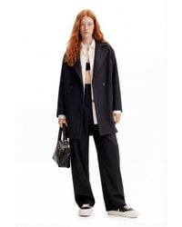 Desigual - Abrigo Lana Pespuntes, Negro - Lyst