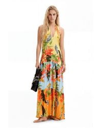 Desigual - Tropical Halter Neck Maxi Dress, Viscose - Lyst