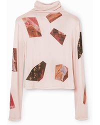 Desigual - Slim High Neck Collage T-Shirt, Polyester - Lyst