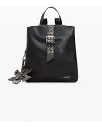 Desigual - Kleiner Rucksack Mit Blumenapplikationen, Damen, Polyurethan, Braun - Lyst