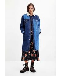 Desigual - Long Padded Denim Jacket, Cotton - Lyst