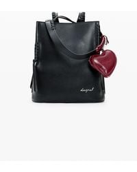 Desigual - Sac À Dos Moyen Avec Charm Cœur, Femme, Polyuréthane, Noir - Lyst