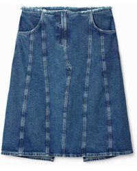 Desigual - Midi Skirt, Striped Denim Effect. Cotton - Lyst
