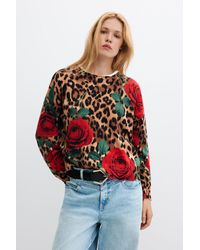 Desigual - Chunky Knit Animal Print Sweater - Lyst