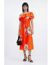 Desigual - Daisy Ruffle Midi Dress, Cotton - Lyst
