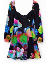 Desigual - Short Floral A-Line Dress, Viscose - Lyst