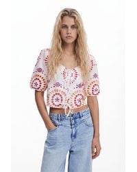 Desigual - Boho Printed Blouse With Bows, Cotton - Lyst