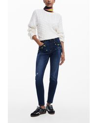 Desigual - Floral Waist Denim Pants - Lyst
