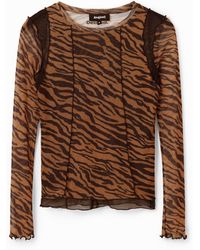 Desigual - Tiger Print Tulle T-shirt - Lyst