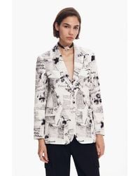 Desigual - Blazer Droit Texte Et Fleurs, Coton, Blanc - Lyst