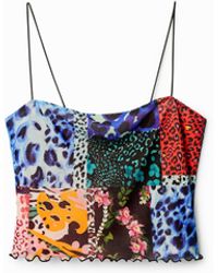 Desigual - Patchwork Crop Top, Polyester - Lyst