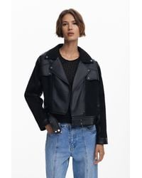 Desigual - Combined Faux Leather Jacket, Polyurethane - Lyst