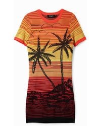 Desigual - Short Knit Palm Tree Dress - Lyst