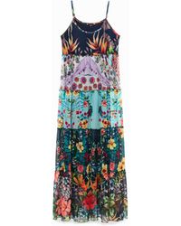 Desigual - Long Flared Dress Floral Patch - Lyst