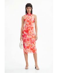 Desigual - Floral Tulle Midi Dress, Polyester - Lyst