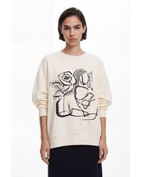 Desigual - Sudadera Oversize Flor, Algodon, Blanco - Lyst