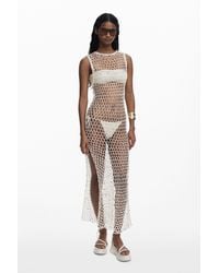 Desigual - Wrap Dress With Net Appliqués, Cotton - Lyst