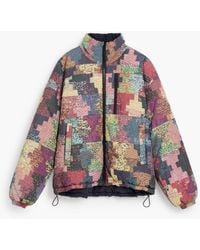 Desigual - Cappotto Corto Trapuntato Patchwork, Poliestere, Rosso - Lyst