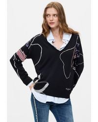 Desigual - Fine Knit Printed Sweater - Lyst