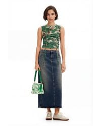 Desigual - Denim Midi Skirt, Cotton - Lyst