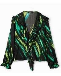 Desigual - Tie-Dye Ruffle Blouse, Viscose - Lyst