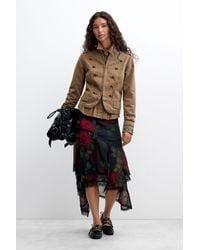 Desigual - Mini Skirt With Roses, Polyester - Lyst
