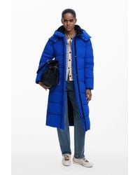 Desigual - Long Padded Jacket With Belt - Lyst
