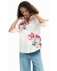 Desigual - Pleated Long-Sleeve Floral Shirt, Cotton - Lyst