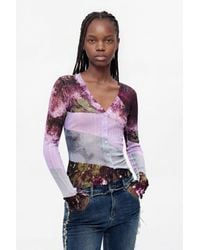Desigual - Printed V-Neck Sweater - Lyst