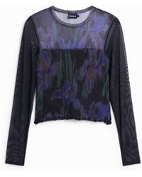 Desigual - Long-Sleeve Tulle Shirt With Ruching, Polyester - Lyst