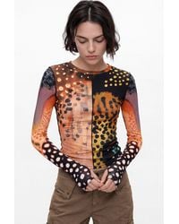 Desigual - Printed Long Sleeve T-Shirt, Viscose - Lyst