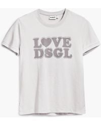 Desigual - Plain Text T-Shirt, Cotton - Lyst