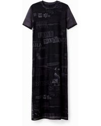 Desigual - Tulle Newspaper Midi Dress, Polyester - Lyst