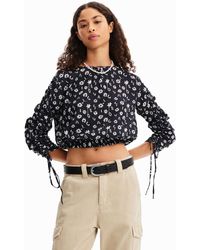 Desigual - Short Gathered Floral Blouse - Lyst