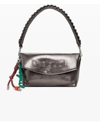 Desigual - Medium Metallic Flap Bag With 3D Logo - Lyst