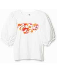 Desigual - Puff-Sleeve Message T-Shirt, Cotton - Lyst