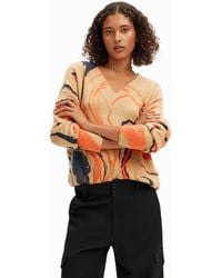 Desigual - Oversize Sweater With Curved Lines - Lyst