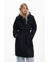 Desigual - Manteau Matelassé Brillant, Femme, Noir - Lyst