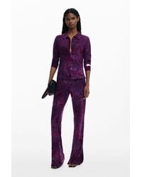 Desigual - Flared Textured Fluid Pants, Polyester - Lyst