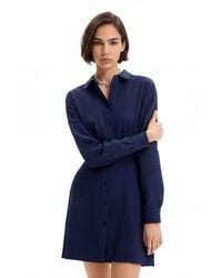 Desigual - Short Textured Shirt Dress, Polyester - Lyst