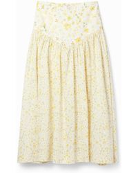 Desigual - Floral Ruffle Midi Skirt, Cotton - Lyst
