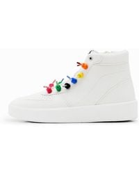 Desigual - Baskets Montantes Lacets Arc-En-Ciel, Polyuréthane, Blanc - Lyst