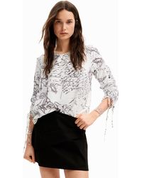 Desigual - Blouse With Adjustable Sleeves And Text Prints. - Lyst