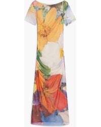 Desigual - Midi Tulle Dress With Flowers, Polyester - Lyst