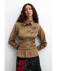Desigual - Fitted Shirt With Embroidery, Cotton - Lyst