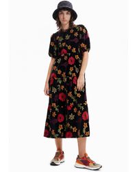 Desigual - A-Line Floral Midi Dress, Polyester - Lyst