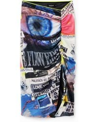 Desigual - Slim Gathered Collage Midi Skirt, Polyester - Lyst