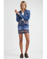 Desigual - Denim Miniskirt With Borders, Cotton - Lyst